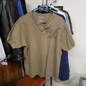 Machine ~ Short Sleeve 2 Button Shirt ~ Military Green with Eagle ~ XL